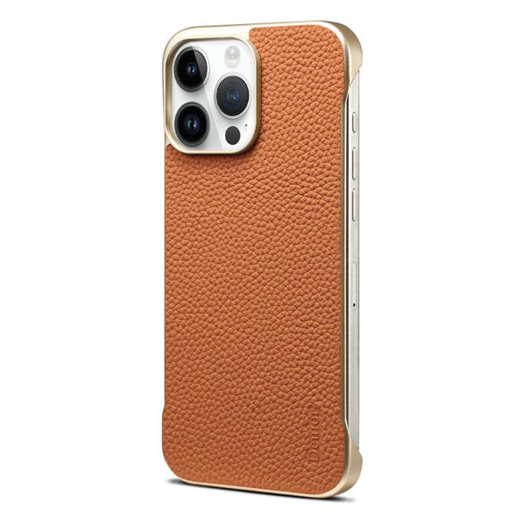 For iPhone 14 Pro Denior A20 Genuine Leather Litchi Texture MagSafe Frameless Phone Case(Brown)