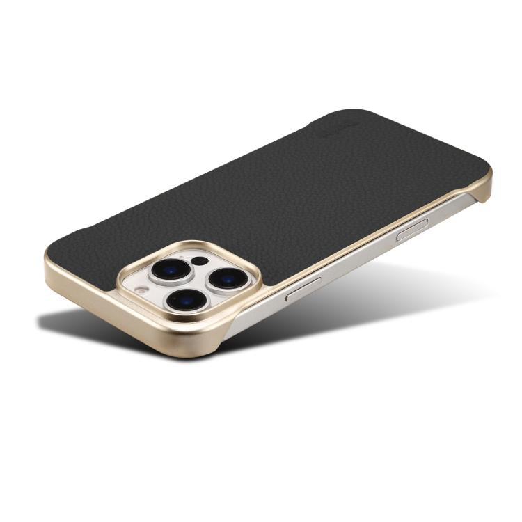 For iPhone 14 Pro Max Denior A20 Genuine Leather Litchi Texture MagSafe Frameless Phone Case(Black)