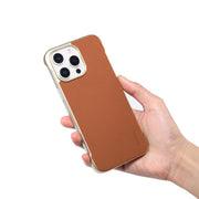 For iPhone 14 Pro Max Denior A20 Genuine Leather Litchi Texture MagSafe Frameless Phone Case(Brown)