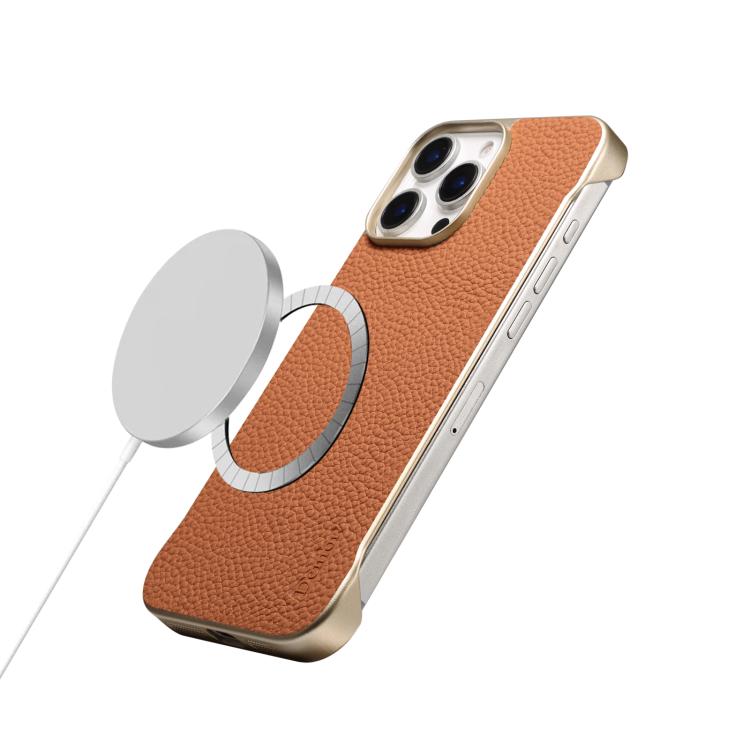 For iPhone 15 Denior A20 Genuine Leather Litchi Texture MagSafe Frameless Phone Case(Brown)