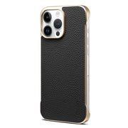 For iPhone 16 Pro Denior A20 Genuine Leather Litchi Texture MagSafe Frameless Phone Case(Black)