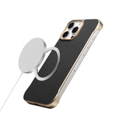 For iPhone 16 Pro Denior A20 Genuine Leather Litchi Texture MagSafe Frameless Phone Case(Black)