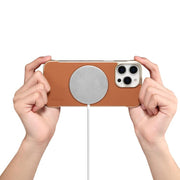 For iPhone 16 Pro Denior A20 Genuine Leather Litchi Texture MagSafe Frameless Phone Case(Brown)