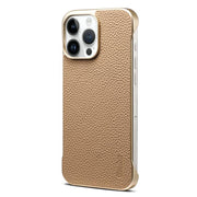 For iPhone 16 Pro Denior A20 Genuine Leather Litchi Texture MagSafe Frameless Phone Case(Khaki)