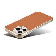 For iPhone 16 Pro Max Denior A20 Genuine Leather Litchi Texture MagSafe Frameless Phone Case(Brown)