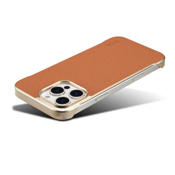 For iPhone 16 Pro Max Denior A20 Genuine Leather Litchi Texture MagSafe Frameless Phone Case(Brown)