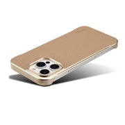 For iPhone 16 Pro Max Denior A20 Genuine Leather Litchi Texture MagSafe Frameless Phone Case(Khaki)