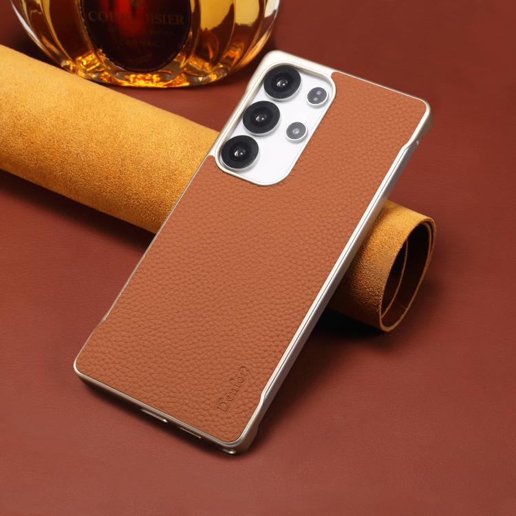 For Samsung Galaxy S25 5G Denior A20 Genuine Leather Litchi Texture MagSafe Frameless Phone Case(Brown)