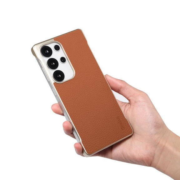For Samsung Galaxy S25 5G Denior A20 Genuine Leather Litchi Texture MagSafe Frameless Phone Case(Brown)