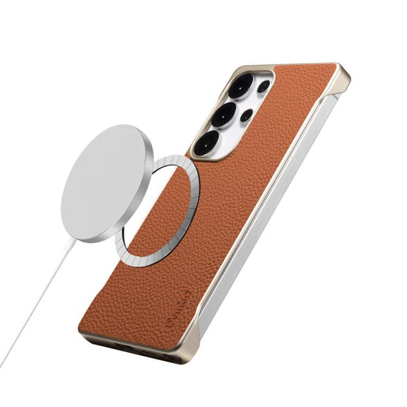 For Samsung Galaxy S25 5G Denior A20 Genuine Leather Litchi Texture MagSafe Frameless Phone Case(Brown)
