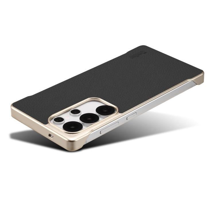 For Samsung Galaxy S25+ 5G Denior A20 Genuine Leather Litchi Texture MagSafe Frameless Phone Case(Black)
