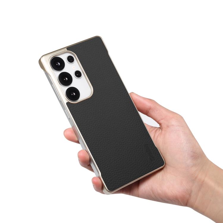 For Samsung Galaxy S25+ 5G Denior A20 Genuine Leather Litchi Texture MagSafe Frameless Phone Case(Black)