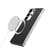 For Samsung Galaxy S25+ 5G Denior A20 Genuine Leather Litchi Texture MagSafe Frameless Phone Case(Black)