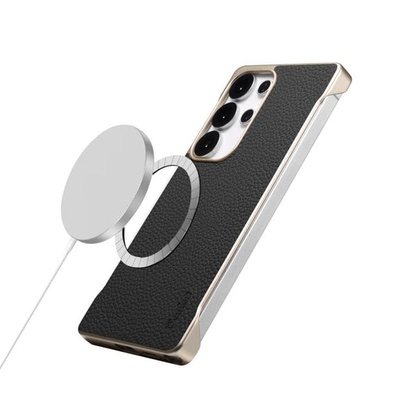 For Samsung Galaxy S25+ 5G Denior A20 Genuine Leather Litchi Texture MagSafe Frameless Phone Case(Black)