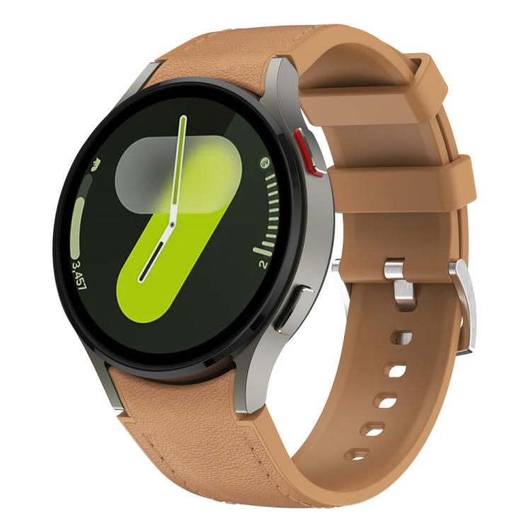 For Samsung Galaxy Watch 7 / 6 / 5 / 4 Silver Pin Buckle Leather Silicone Watch Band(Light Brown)