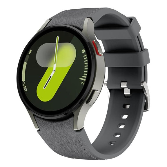For Samsung Galaxy Watch 7 / 6 / 5 / 4 Silver Pin Buckle Leather Silicone Watch Band(Dark Grey)