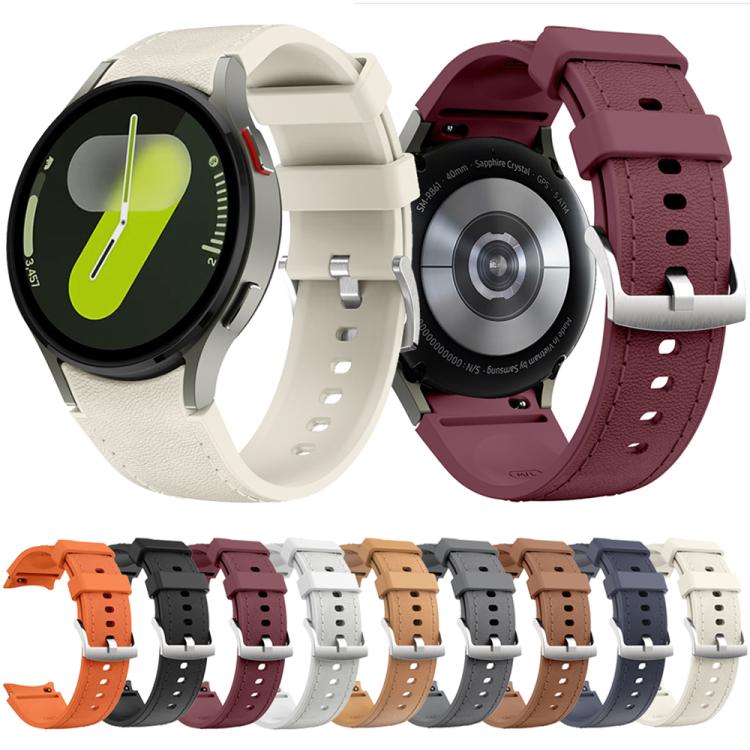 For Samsung Galaxy Watch 7 / 6 / 5 / 4 Silver Pin Buckle Leather Silicone Watch Band(Dark Grey)