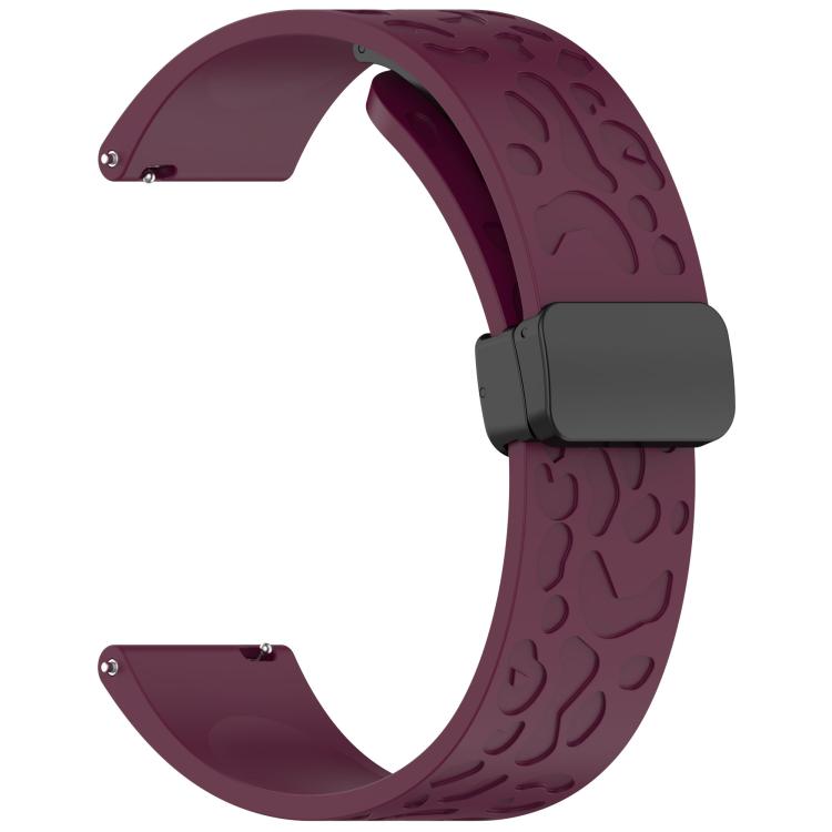 18mm Kalebol Universal Leopard Print Magnetic Folding Buckle Silicone Strap(Wine Red)