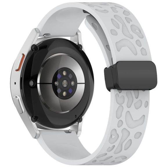 18mm Kalebol Universal Leopard Print Magnetic Folding Buckle Silicone Strap(Light Grey)