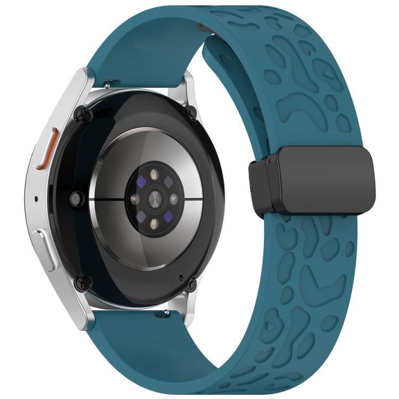 18mm Kalebol Universal Leopard Print Magnetic Folding Buckle Silicone Strap(Dark Blue)