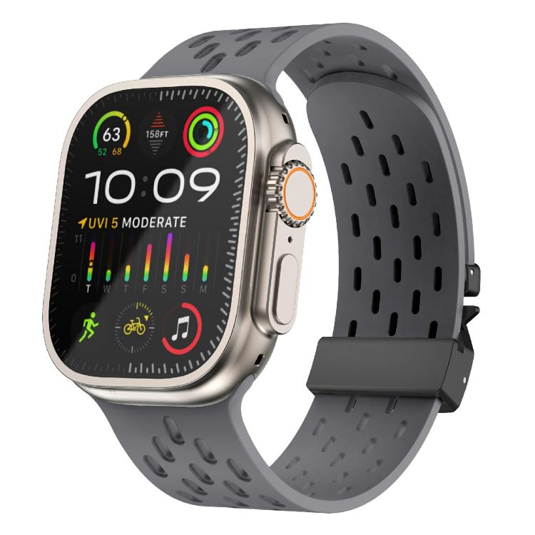 For Apple Watch 46mm / 49mm / 45mm / 44mm Kalebol Mesh Umbrella Buckle Silicone Watch Strap(Space Grey)
