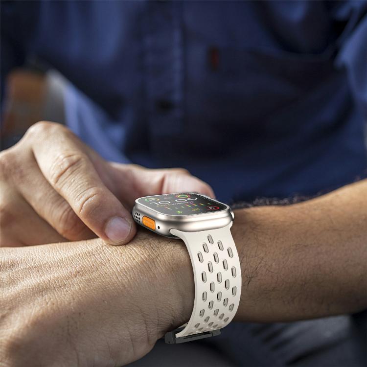 For Apple Watch 42mm / 41mm / 40mm / 38mm Kalebol Mesh Umbrella Buckle Silicone Watch Strap(Starlight)