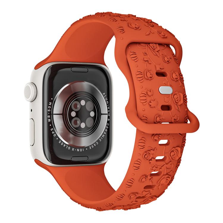 For Apple Watch 42mm / 41mm / 40mm / 38mm Embossed 3D Rose Flower Silicone Watch Band(Orange)