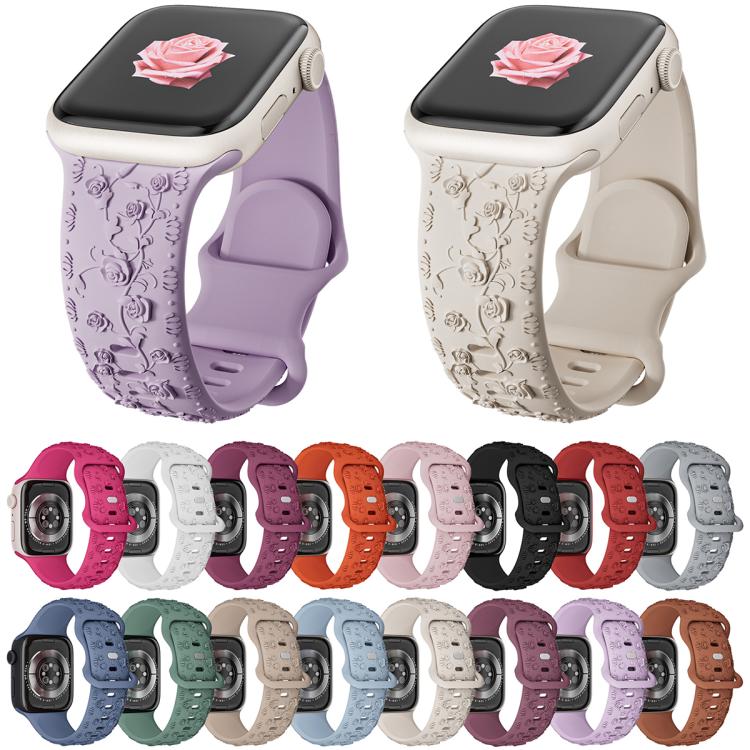 For Apple Watch 42mm / 41mm / 40mm / 38mm Embossed 3D Rose Flower Silicone Watch Band(Orange)