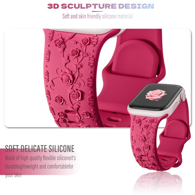 For Apple Watch 46mm / 49mm / 45mm / 44mm Embossed 3D Rose Flower Silicone Watch Band(Starlight)