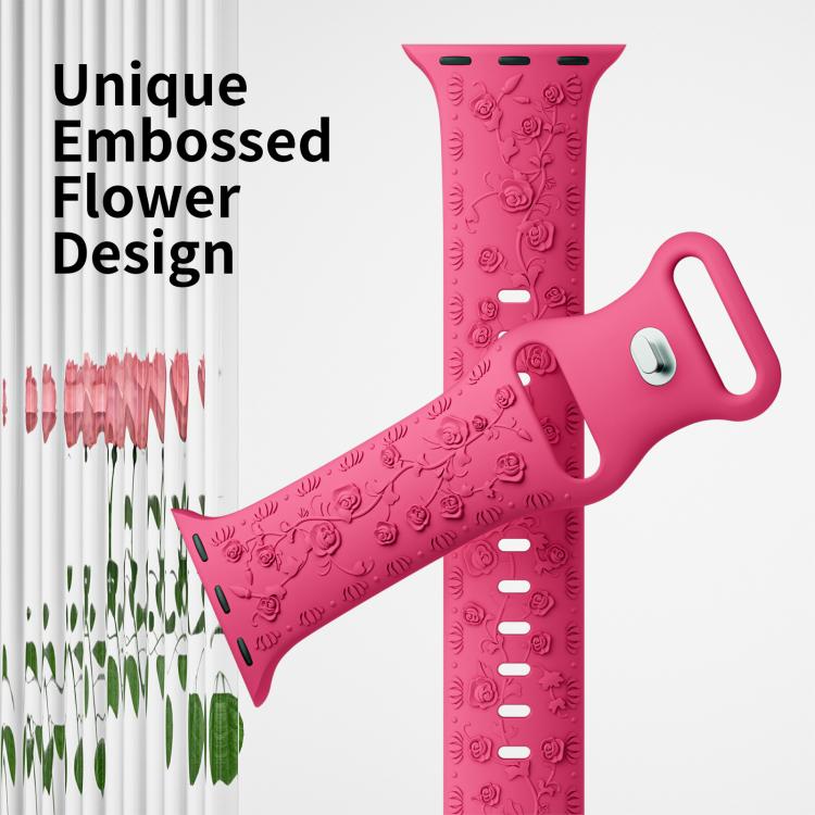 For Apple Watch 42mm / 41mm / 40mm / 38mm Embossed 3D Rose Flower Silicone Watch Band(Orange)