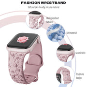 For Apple Watch 46mm / 49mm / 45mm / 44mm Embossed 3D Rose Flower Silicone Watch Band(White)