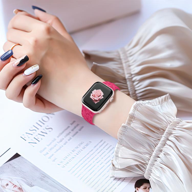 For Apple Watch 42mm / 41mm / 40mm / 38mm Embossed 3D Rose Flower Silicone Watch Band(Grey)