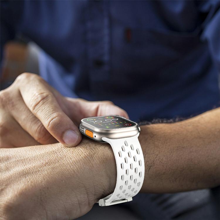 For Apple Watch 46mm / 49mm / 45mm / 44mm Kalebol Mesh Silver Umbrella Buckle Silicone Strap(White)