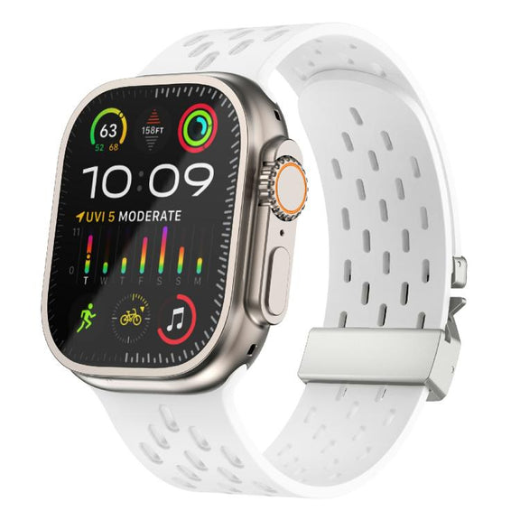 For Apple Watch 46mm / 49mm / 45mm / 44mm Kalebol Mesh Silver Umbrella Buckle Silicone Strap(White)