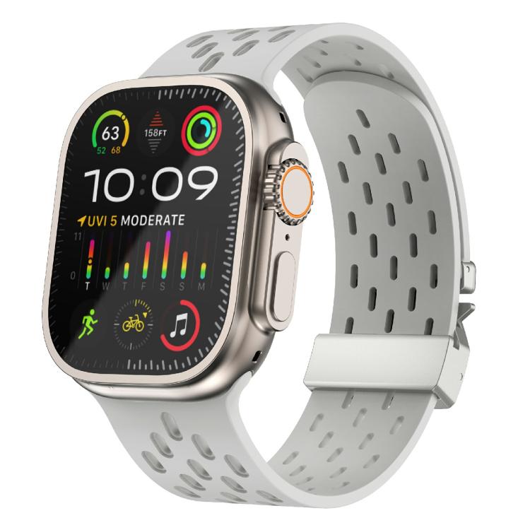 For Apple Watch 46mm / 49mm / 45mm / 44mm Kalebol Mesh Silver Umbrella Buckle Silicone Strap(Grey)