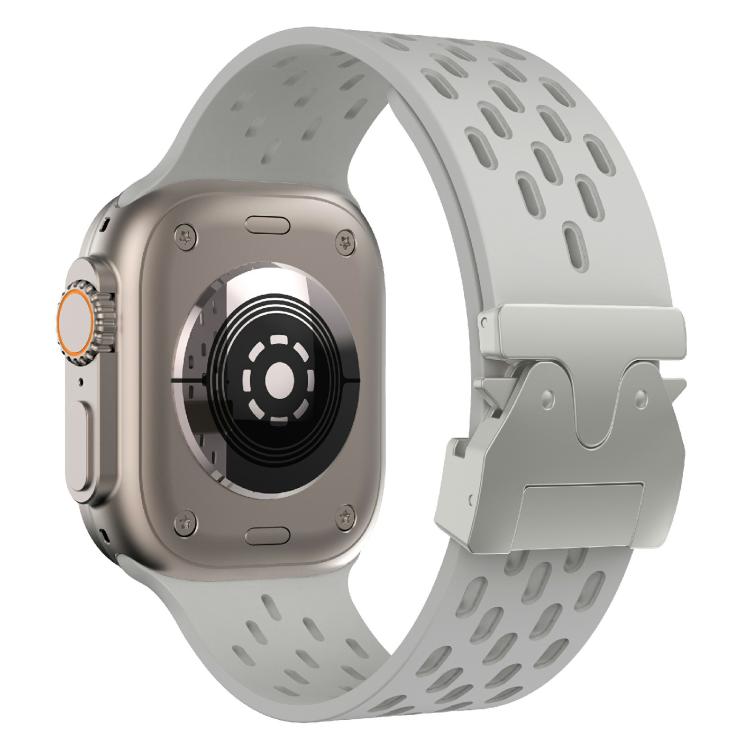 For Apple Watch 46mm / 49mm / 45mm / 44mm Kalebol Mesh Silver Umbrella Buckle Silicone Strap(Grey)