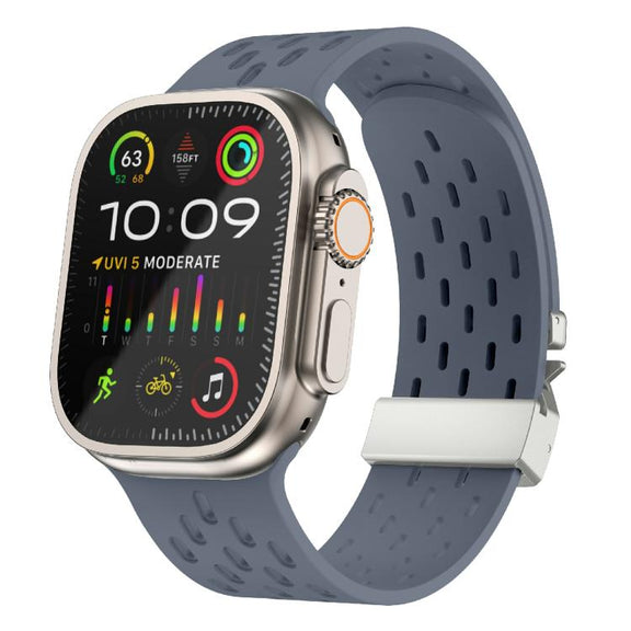 For Apple Watch 42mm / 41mm / 40mm / 38mm Kalebol Mesh Silver Umbrella Buckle Silicone Strap(Blue Grey)