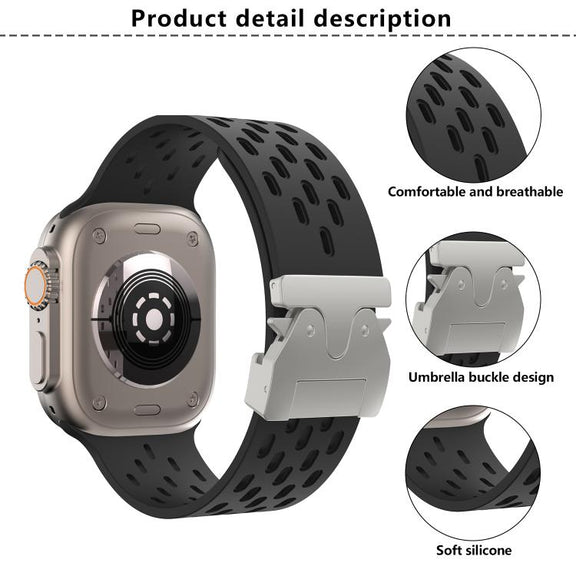 For Apple Watch 46mm / 49mm / 45mm / 44mm Kalebol Mesh Silver Umbrella Buckle Silicone Strap(White)