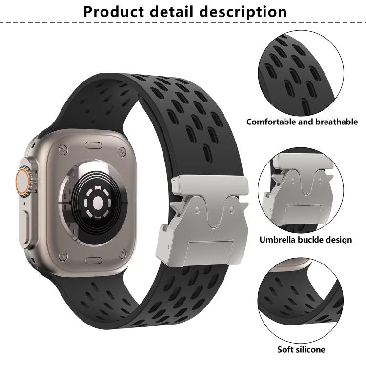 For Apple Watch 46mm / 49mm / 45mm / 44mm Kalebol Mesh Silver Umbrella Buckle Silicone Strap(Grey)