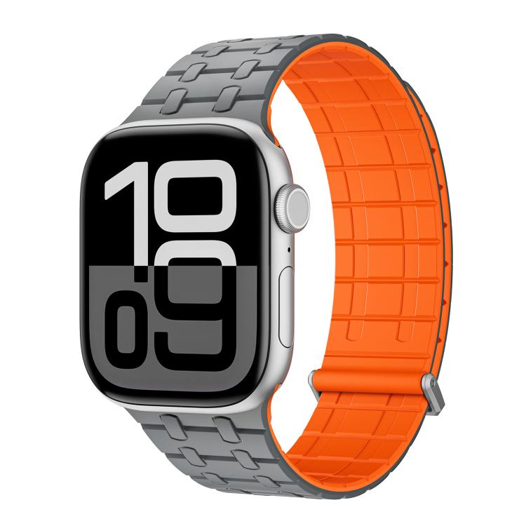 For Apple Watch 46mm / 49mm / 45mm / 44mm Kalebol Magnetic Silicone Watch Strap(Grey Orange)