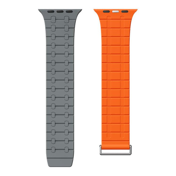 For Apple Watch 46mm / 49mm / 45mm / 44mm Kalebol Magnetic Silicone Watch Strap(Grey Orange)