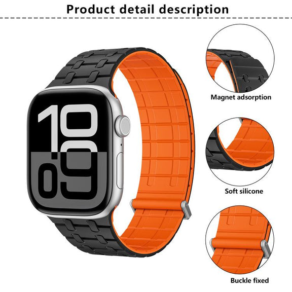 For Apple Watch 46mm / 49mm / 45mm / 44mm Kalebol Magnetic Silicone Watch Strap(Grey Orange)