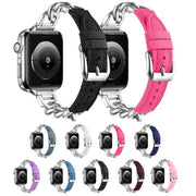 For Apple Watch 46mm / 49mm / 45mm / 44mm Metal Chain Leather Denim Watch Band(Pink)
