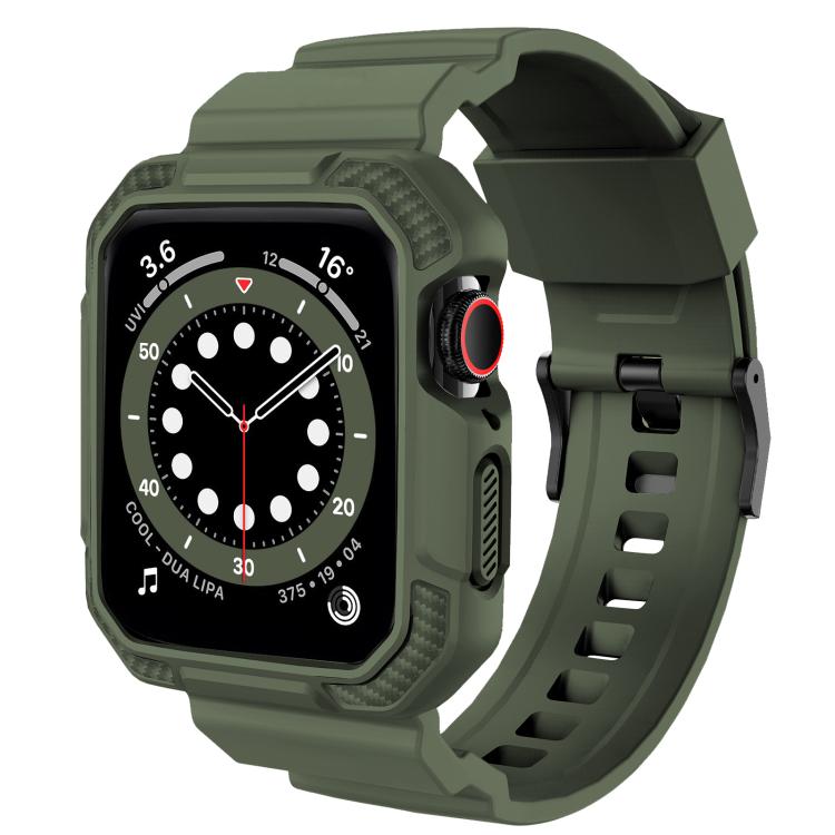For Apple Watch 46mm / 45mm / 44mm / 42mm VIETAO Carbon Fiber Silicone Strap(Grass Green)