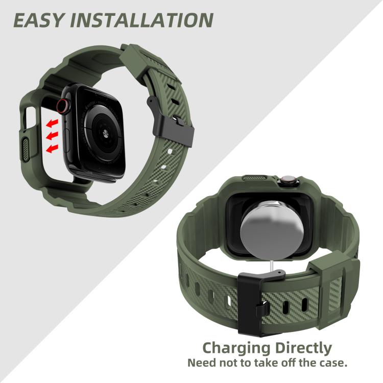 For Apple Watch 46mm / 45mm / 44mm / 42mm VIETAO Carbon Fiber Silicone Strap(Grass Green)