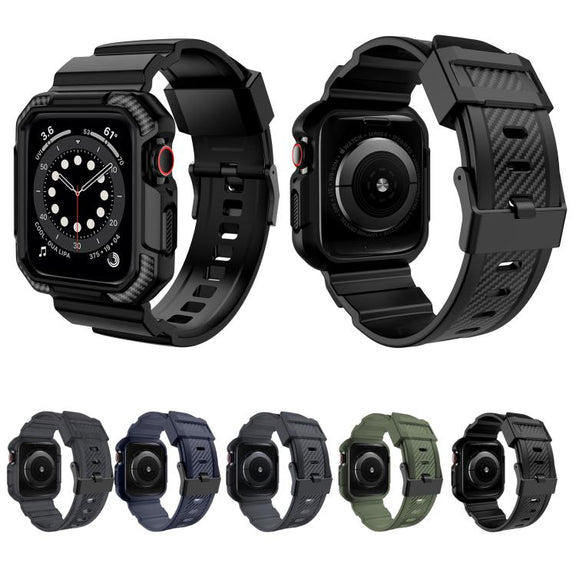 For Apple Watch 46mm / 45mm / 44mm / 42mm VIETAO Carbon Fiber Silicone Strap(Black)