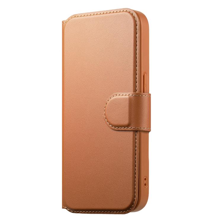 For iPhone 16e CaseNeo Finger Grip Strap MagSafe Leather Phone Case(Brown)