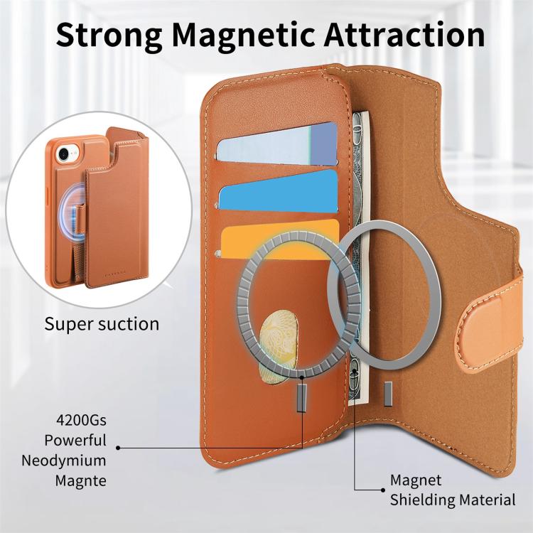 For iPhone 16e CaseNeo Finger Grip Strap MagSafe Leather Phone Case(Brown)