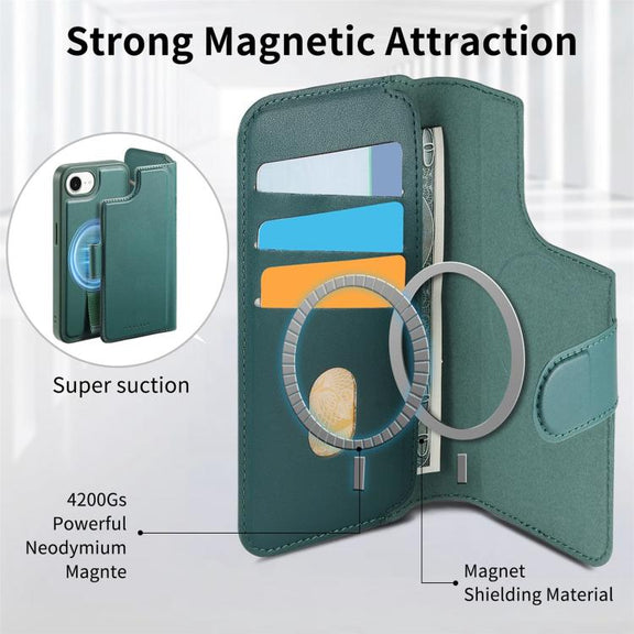 For iPhone 16e CaseNeo Finger Grip Strap MagSafe Leather Phone Case(Green)