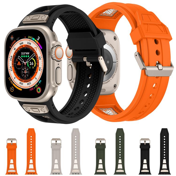 For Apple Watch 46mm / 49mm / 45mm / 44mm Kalebol Honeycomb TPU Titanium Mesh Strap(Black Titanium Net)